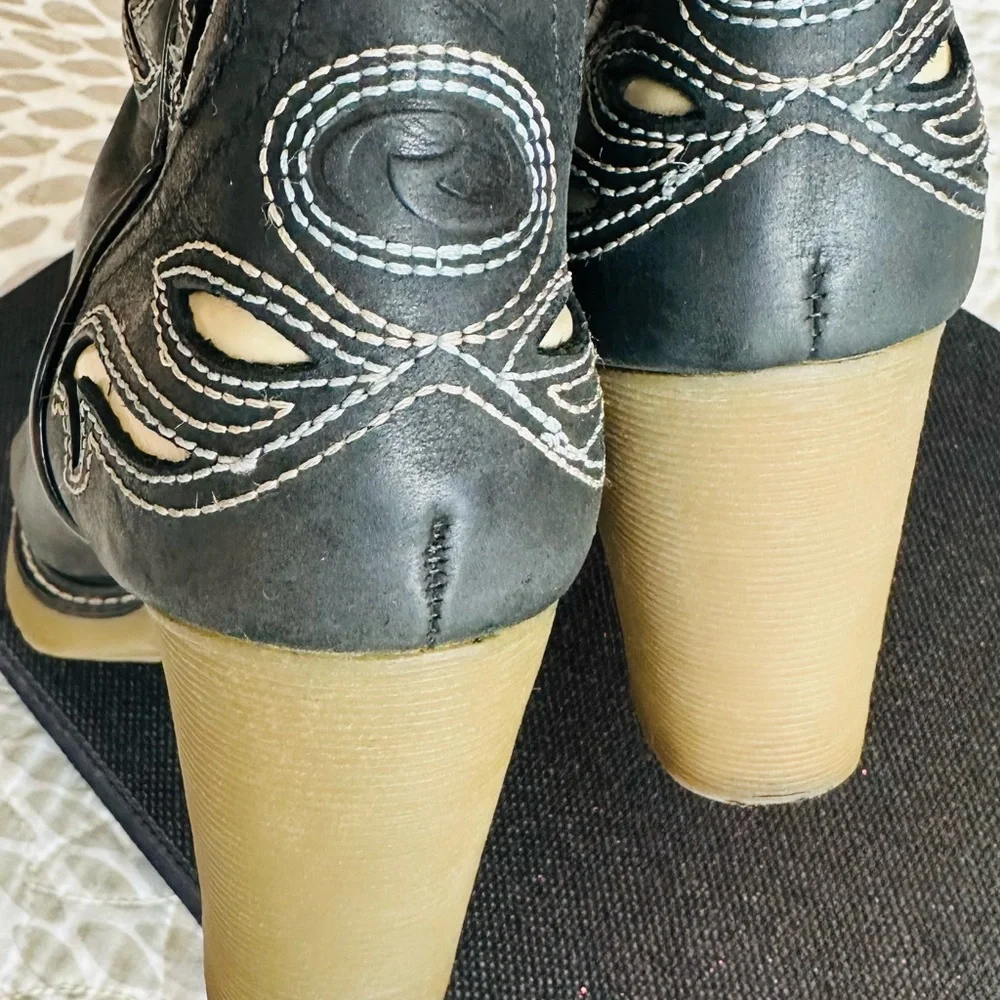 Roper Cowgirl Boots Women’s 6.5 Black Leather Heeled Western Embroidered - Picture 11 of 17